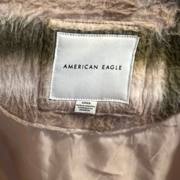 American Eagle Brushed Check Plaid Fuzzy Jacket Size S - Picture 4 of 9
